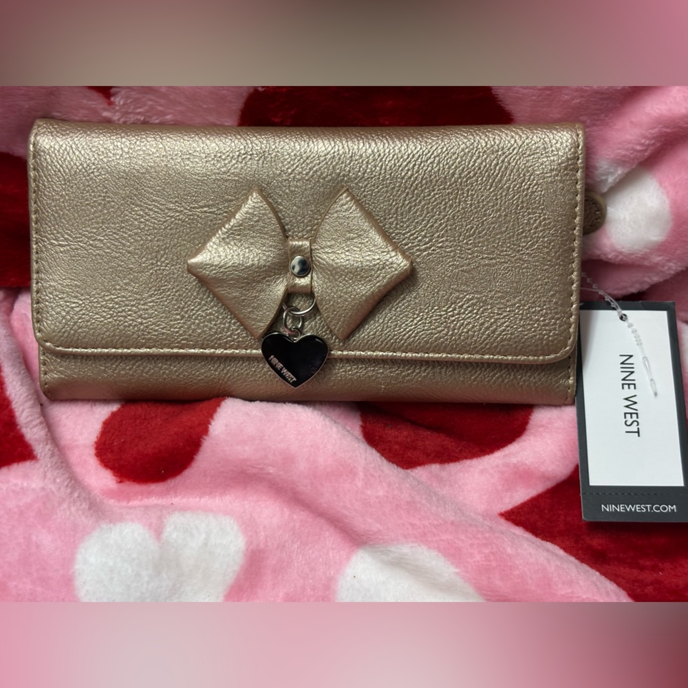 Nine West Gold Wallet with Bow Accent